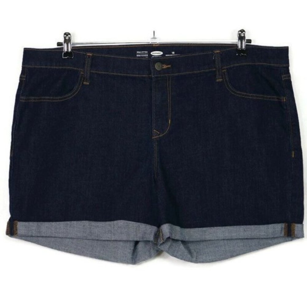 Old Navy Jean Shorts Semi Fitted Dark Stretch Cuffed 18‎ Regular